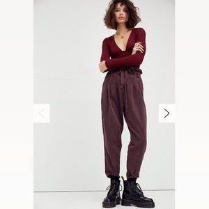 Free People Margate Pleated Trouser Cacao Bean